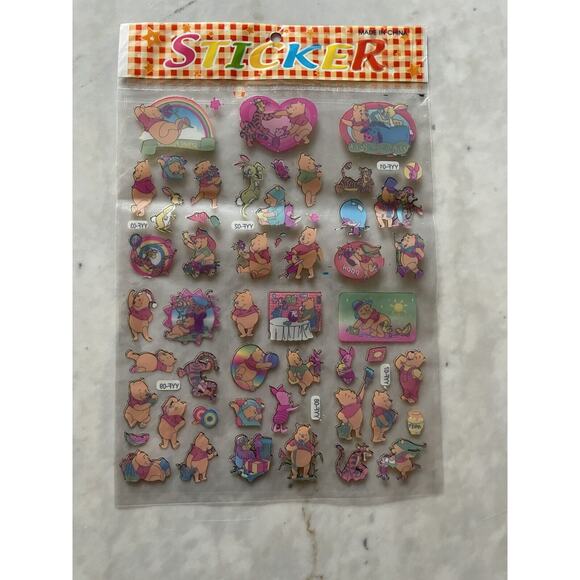 Winnie The Pooh and Friends Deadstock Y2K Sticker Sheet Sealed‎ Colorful Kawaii - Picture 2 of 3